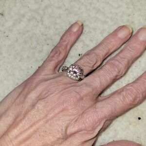 925 Sterling Silver Pink Cushion Cut Halo Ring Pave Band Size 10 Cocktail